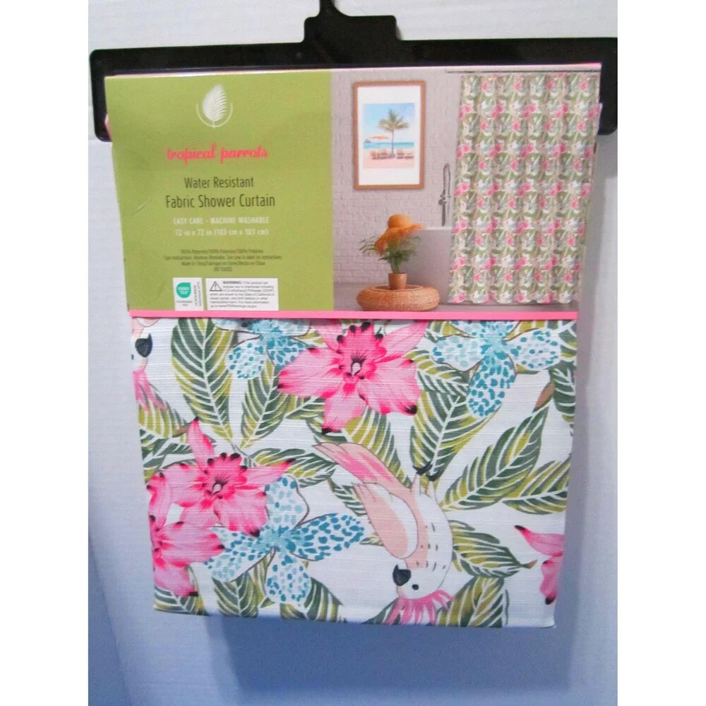 NEW Tropical Cockatoo  Shower Curtain  Fabric Island Hawaii Jungle